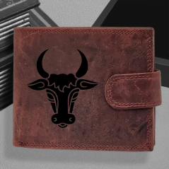 Osobní poklad z hvězdných drah: Pánská kožená peněženka s tvým vlastním jménem, monogramem a znamením zvěrokruhu | Býk-(21. 4. – 21. 5.)