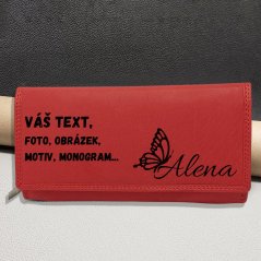 Dámská červená peněženka s vlastním monogramem nebo text | Dárková krabička