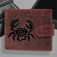 Osobní poklad z hvězdných drah: Pánská kožená peněženka s tvým vlastním jménem, monogramem a znamením zvěrokruhu | Rak - (22. 6. – 22. 7.)