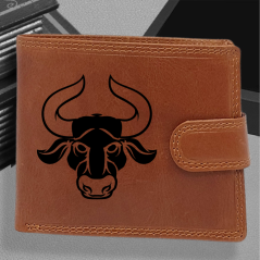 Personalizovaná kožená peněženka s tvým jménem nebo monogramem a motivem znamení zvěrokruhu | Býk-(21. 4. – 21. 5.)