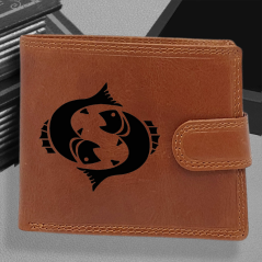 Pánská kožená peněženka s tvým vlastním jménem, monogramem a znamením zvěrokruhu | Ryby - (21. 2. – 20. 3.)