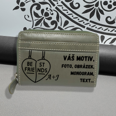 Dámská šedá kožená peněženka Tillberg s monogramem, vlastním textem nebo fotkou