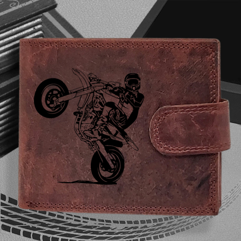 Pánská kožená peněženka s motorkou | pro motorkáře s obrázkem | 3 |  možnost monogramem nebo jménem