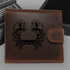 Personalizovaná kožená peněženka s tvým jménem nebo monogramem a motivem znamení zvěrokruhu | Rak-(22. 6. – 22. 7.)