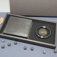 Stylový pánský set s peněženkou z pravé kůže a elegantním náramkem s přírodními minerály (setPN-SLIMBLK)
