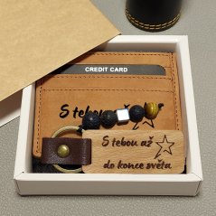 Kreativní set s dřevěnou klíčenku s minerálem a kožené pouzdro na karty - Až do konce světa