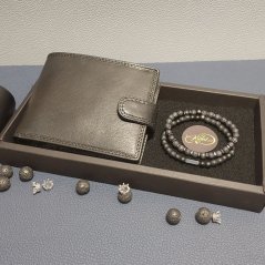 Stylový pánský set s peněženkou z pravé kůže a dvěma náramky s přírodními minerály (setPN-SILVIO3)
