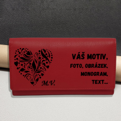 Dámská kožená peněženka Červená s vlastním textem nebo fotkou | SLIM | RFID