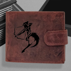 Osobní poklad z hvězdných drah: Pánská kožená peněženka s tvým vlastním jménem, monogramem a znamením zvěrokruhu | Střelec - (23. 11. – 21. 12.)