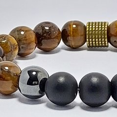 Pánský náramek z minerálů 10 mm - obsidián, hematit a tigrové oko