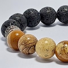 Pánský náramek z minerálů 10 mm - obrazkovy jaspis a lávový kámen
