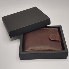 Pánská kožená peněženka Premium s monogramem a vlastním textem | Hnědá | Dárková krabička