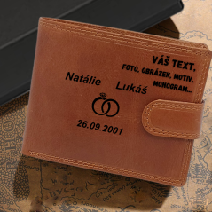 Pánská kožená peněženka s monogramem a vlastním textem | Dárková krabička