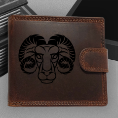 Personalizovaná kožená peněženka s tvým jménem nebo monogramem a motivem znamení zvěrokruhu | Beran-(21. 3. – 20. 4.)