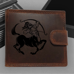 Personalizovaná kožená peněženka s tvým jménem nebo monogramem a motivem znamení zvěrokruhu | Střelec-(23. 11. – 21. 12.)