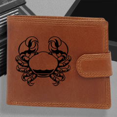 Personalizovaná kožená peněženka s tvým jménem nebo monogramem a motivem znamení zvěrokruhu | Rak-(22. 6. – 22. 7.)