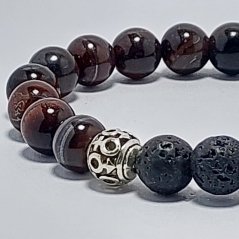 Pánský náramek z minerálů 8 mm - tigrové oko a lávový kámen