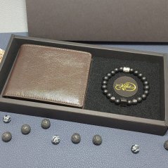 Stylový pánský set s peněženkou z pravé kůže a elegantním náramkem s přírodními minerály (setPN-SLIMBRN3)