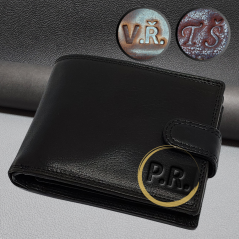 Pánská kožená peněženka Premium s ražbou monogramu | Černá | Dárková krabička