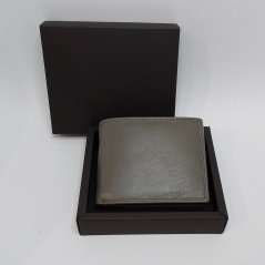 Pánská šedá kožená peněženka s monogramem a vlastním textem
