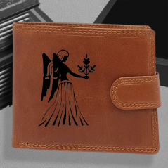 Osobní poklad z hvězdných drah: Pánská kožená peněženka s tvým vlastním jménem, monogramem a znamením zvěrokruhu | Panna - (23. 8. – 22. 9.)