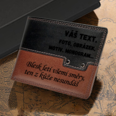 Pánská kožená peněženka PREMIUM s monogramem a vlastním textem | Hnědo/Černá |